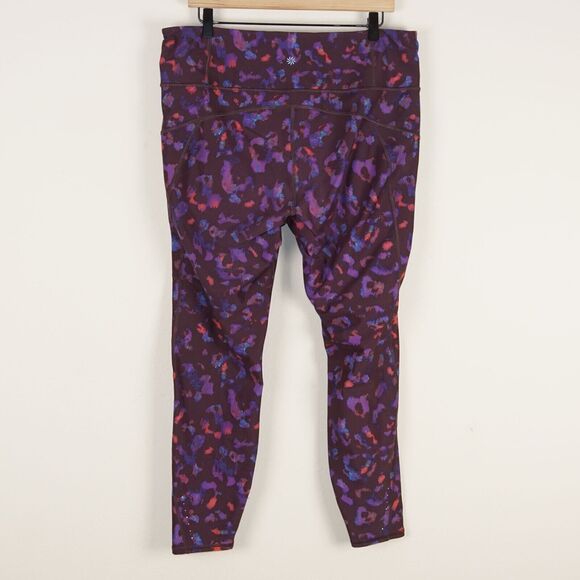 Athleta Rainer Leopard Print Plum Purple Tight Leggings Womens Sz XL - Picture 3 of 13